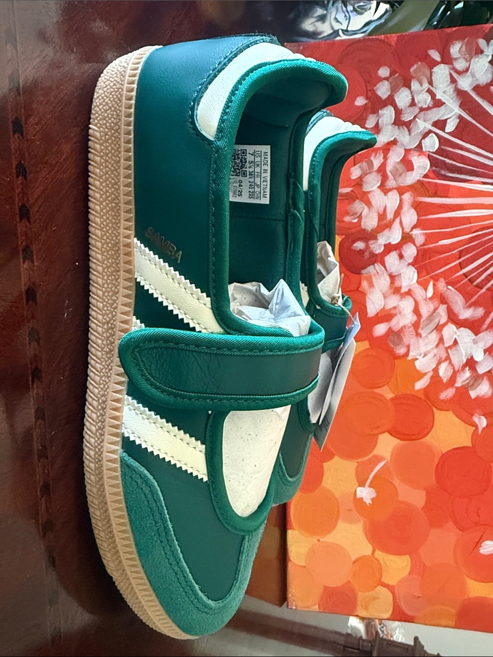 adidas Woman’s Teal Green Velcro Sneakers with White Stripes